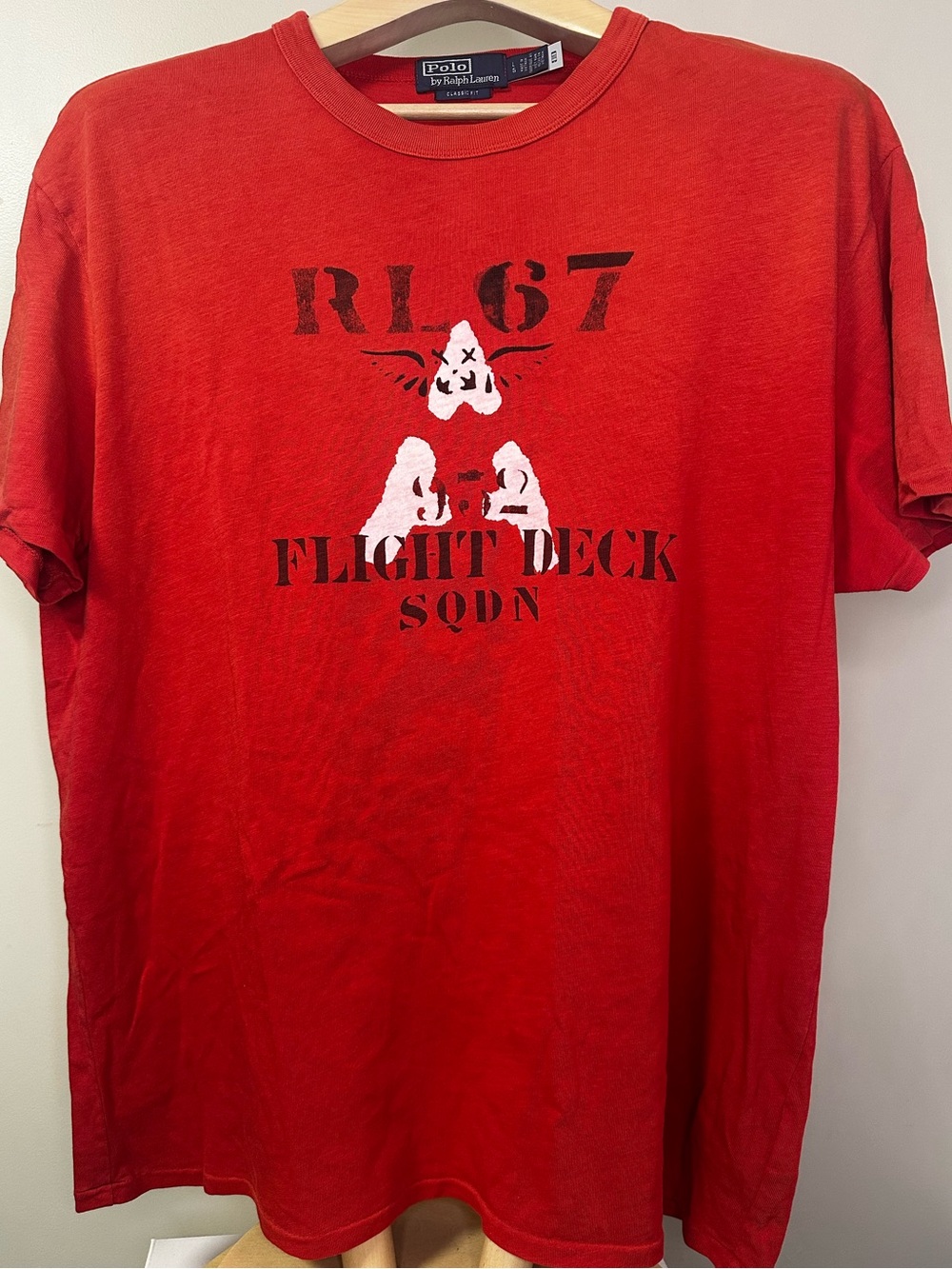 Polo Ralph Lauren RL67 Flight Deck Squadron Graphic T-Shirt Red Men’s Large L